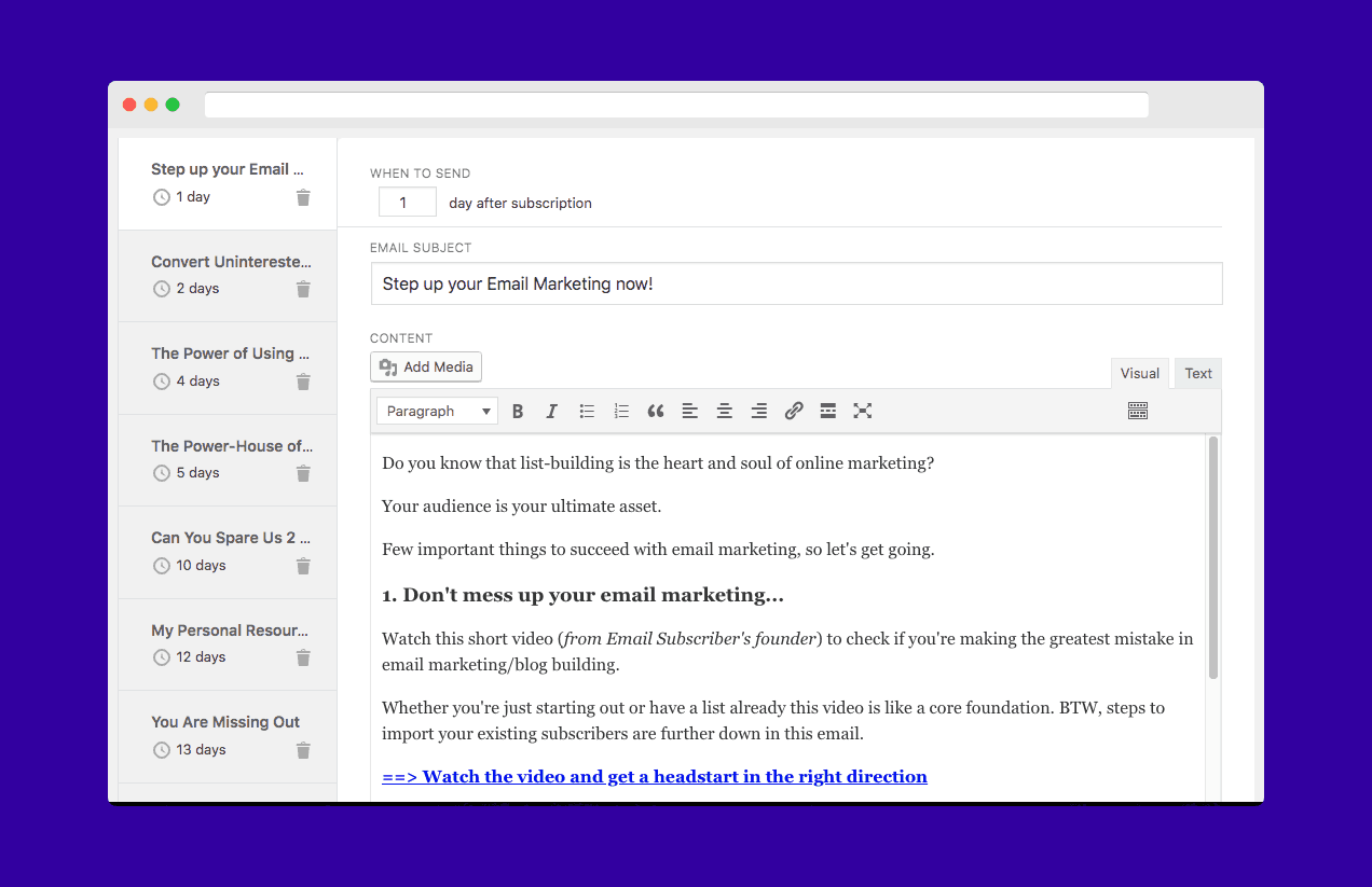 Email subscribers sequence