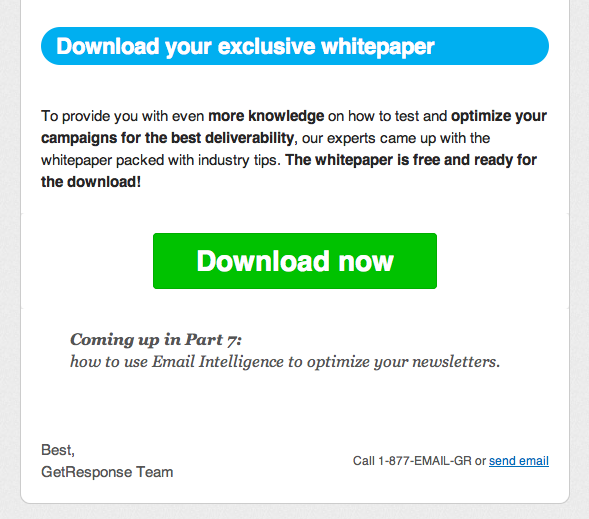 Call-to-action newsletter example with a Download now button for a free whitepaper
