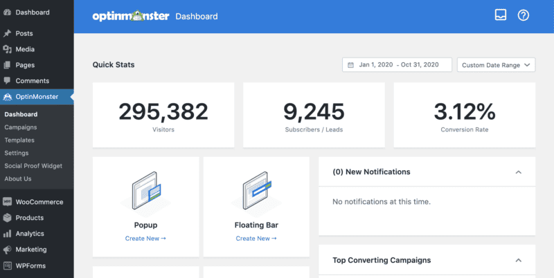 OptinMonster dashboard