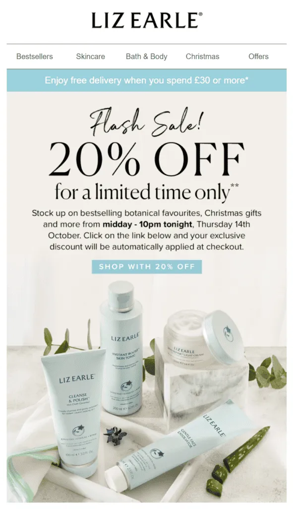 Liz Earle flash sale email