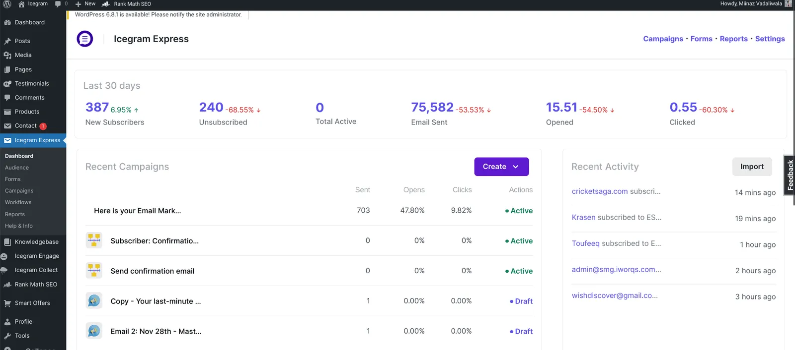 Icegram Express dashboard