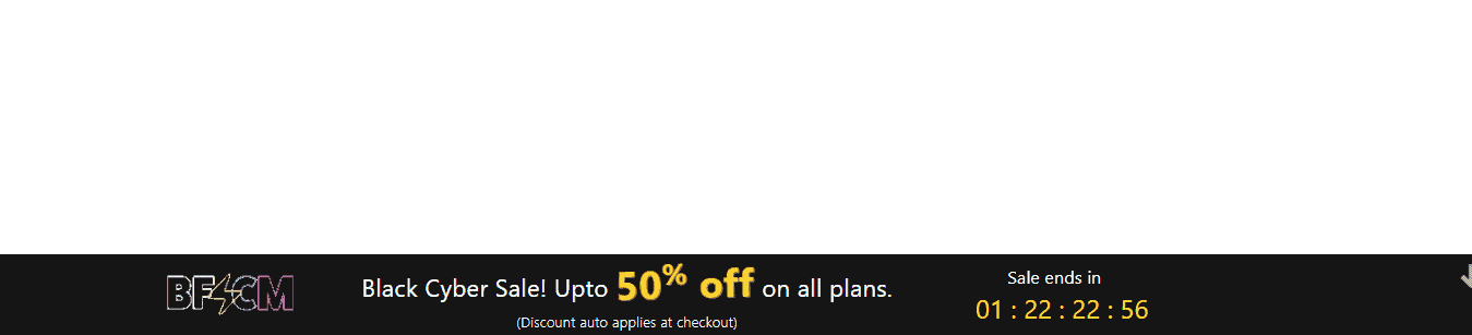 Countdown timer bar for a Black Friday and Cyber Monday sale