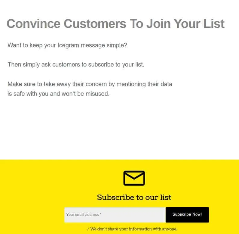 Action bar asking visitors to subscribe to a list
