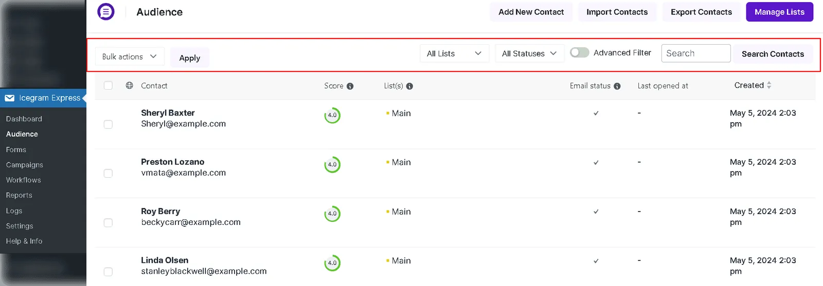 Advanced filtering - Icegram Express