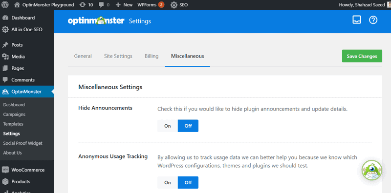 Optinmonster dashboard