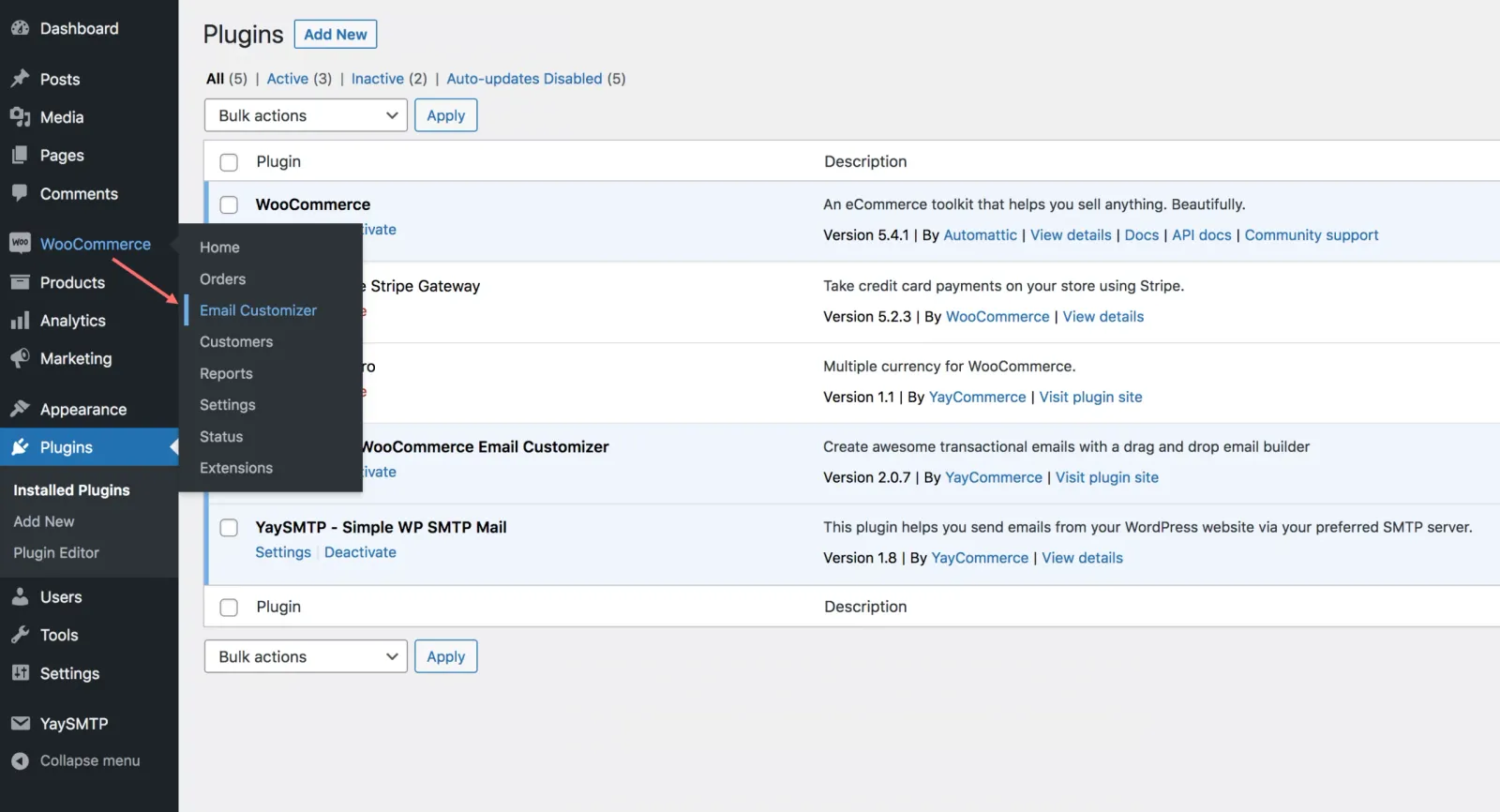 YayMail WooCommerce Email Customizer in the WordPress plugins list