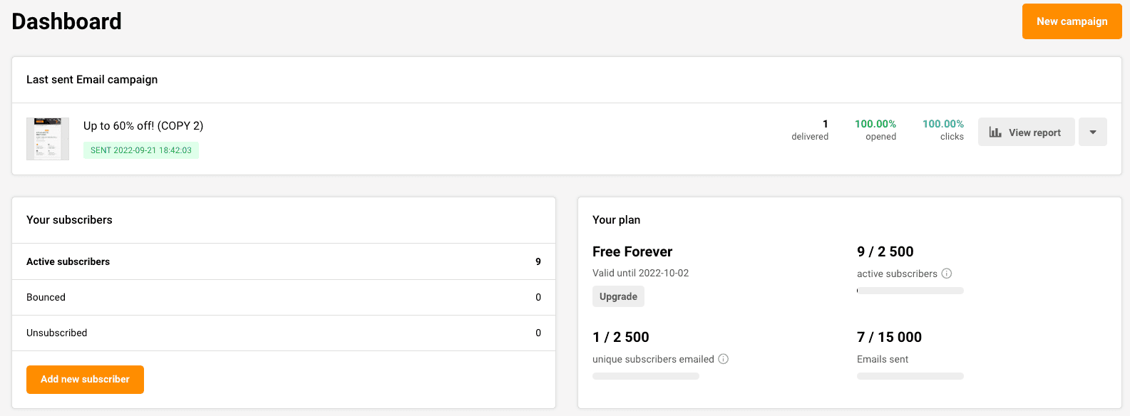 Sender dashboard