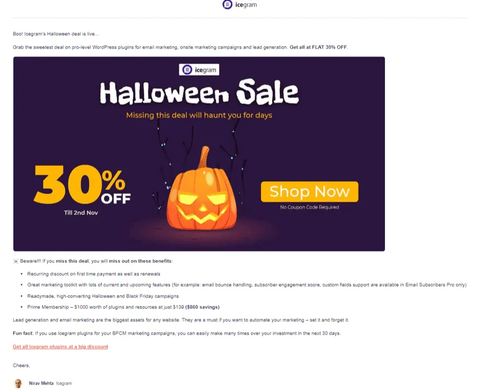 Halloween email newsletter - Icegram Express