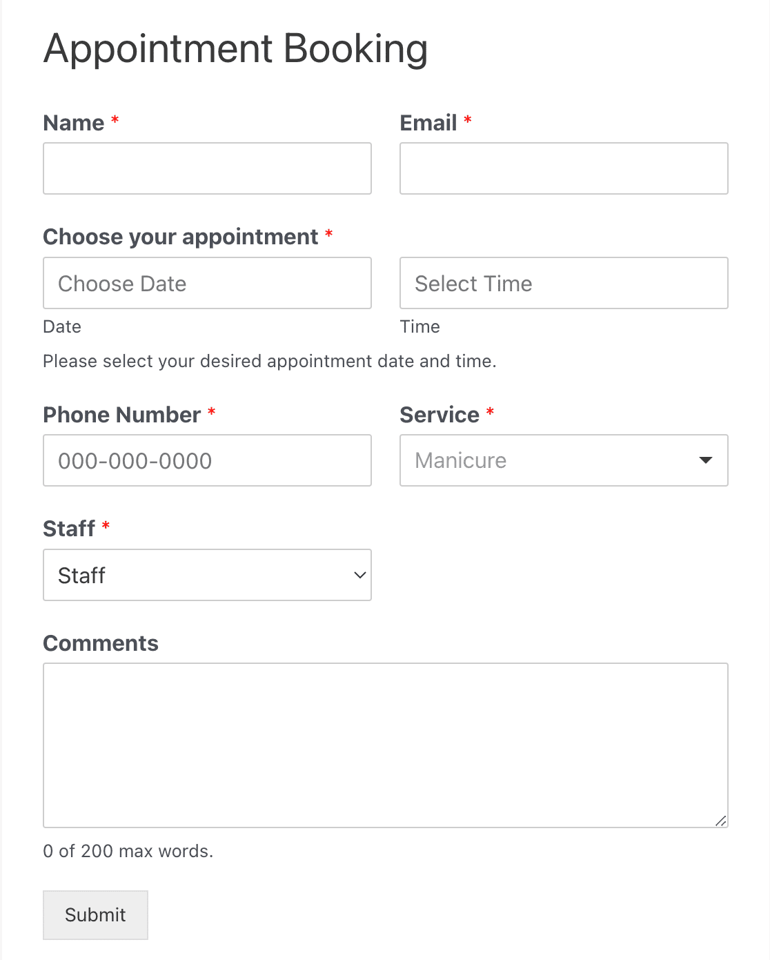 Event registration form