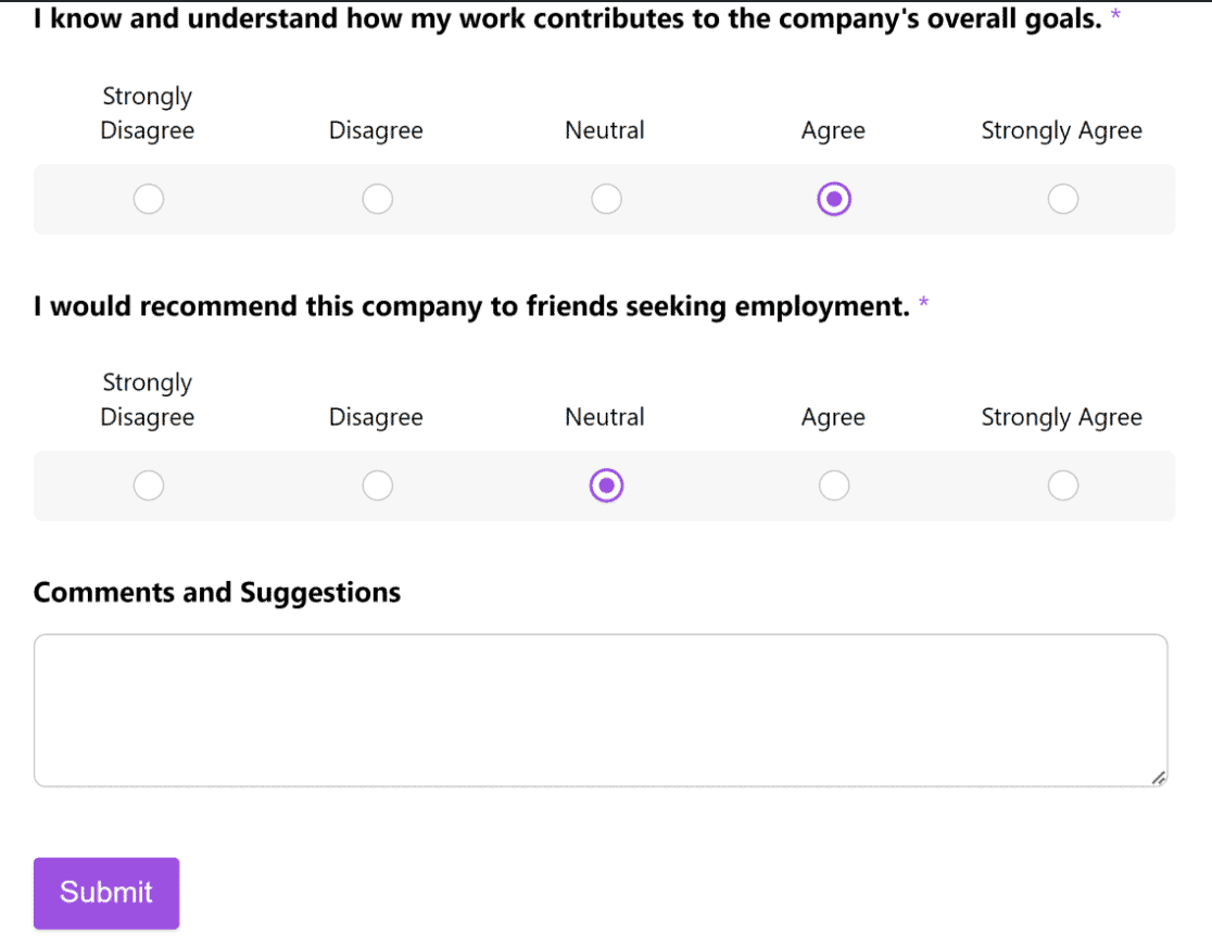 Survey form