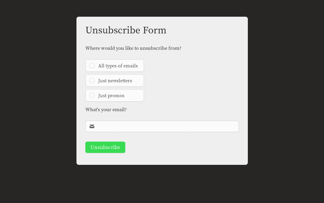 Unsubscribe form