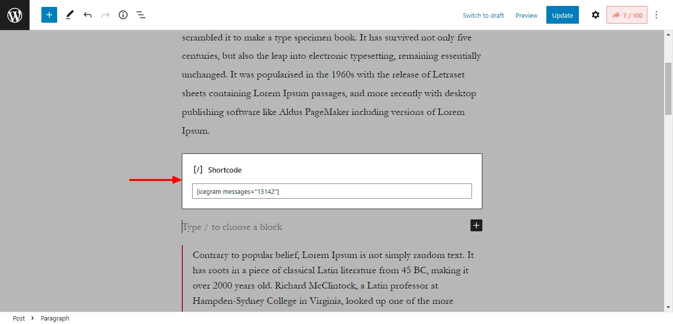 add shortcode in content