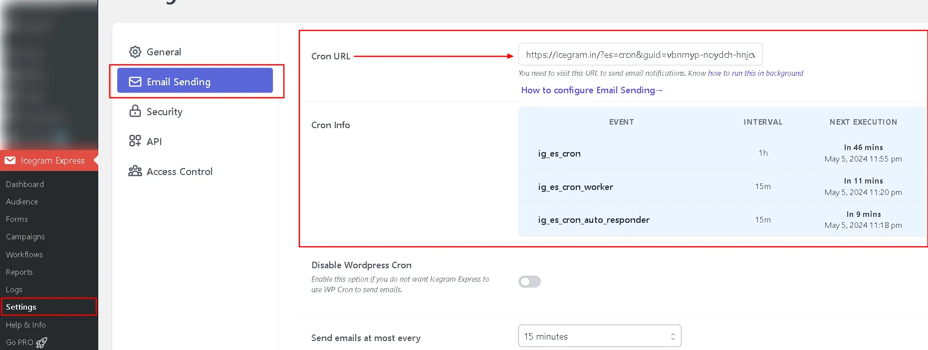 Email Sending Settings