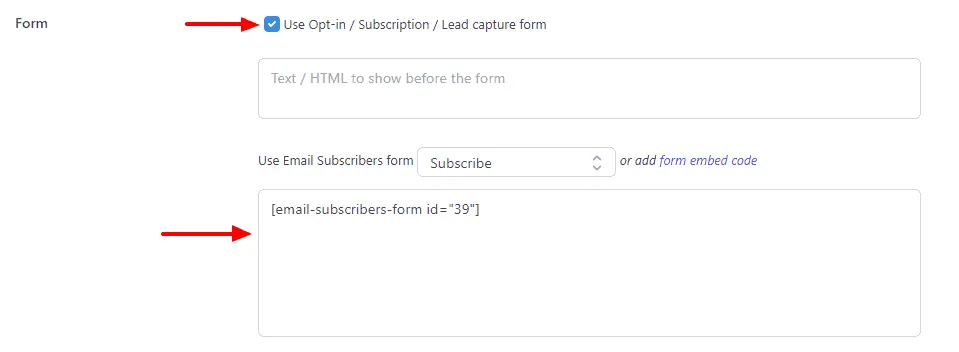 Use Opt-in Subscription Lead capture form