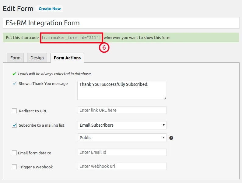es rm form shortcode