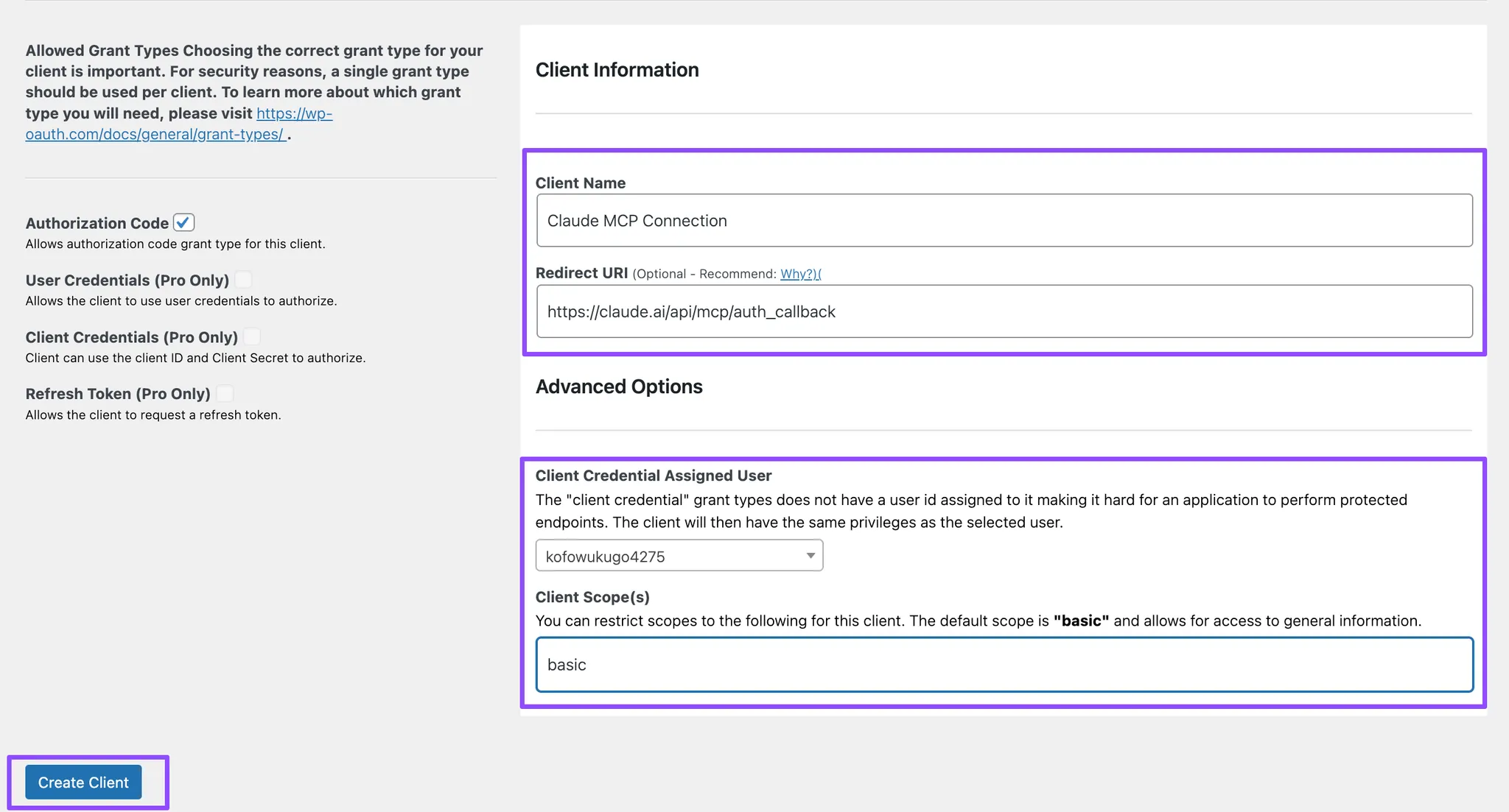 OAuth-settings