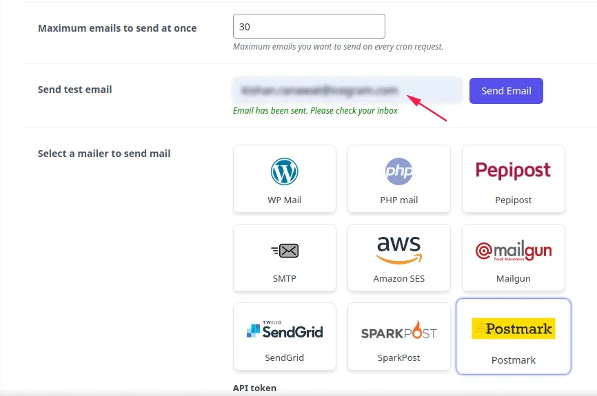 Send test email using Postmark
