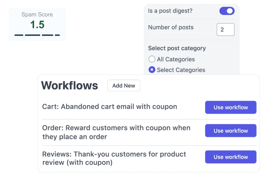 Workflows, Spam check and more...