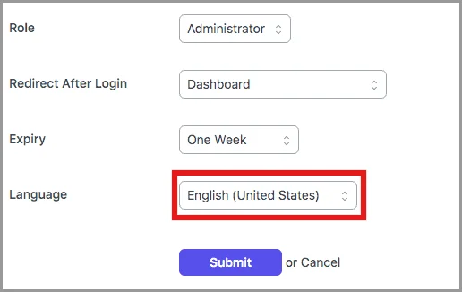 Set desired language for the temporary access